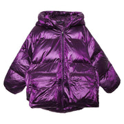 Luxury purple down jacket woman plus size clothing winter jacket hooded zippered Elegant coats - bagstylebliss