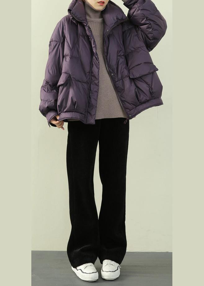 Luxury purple warm winter coat plus size snow stand collar zippered Fine outwear - bagstylebliss