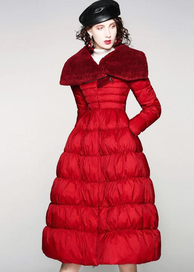 Luxury red duck down coat oversize  snow jackets big hem Elegant Jackets - bagstylebliss