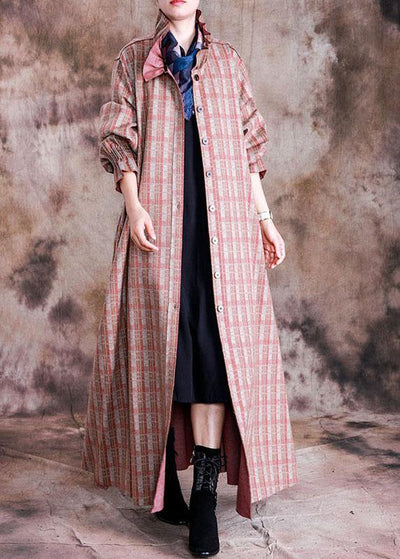 Luxury red plaid woolen coats trendy plus size trench coat fall Cinched coat - bagstylebliss