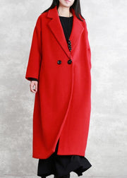 Luxury red wool coat Loose fitting Notched pockets Winter coat - bagstylebliss