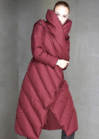 Luxury trendy plus size down jacket hooded coats burgundy dark buckle down jacket woman - bagstylebliss