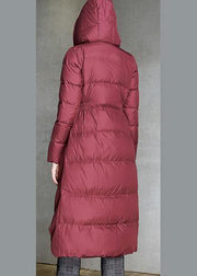 Luxury trendy plus size down jacket hooded coats burgundy dark buckle down jacket woman - bagstylebliss