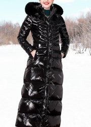 Luxury trendy plus size womens parka hooded Jackets black fur collar duck down coat - bagstylebliss