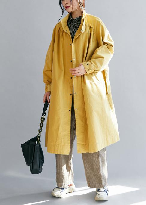 Luxury yellow womens coats Loose fitting winter jacket stand collar tie waist winter outwear - bagstylebliss