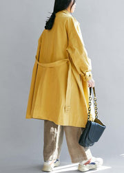 Luxury yellow womens coats Loose fitting winter jacket stand collar tie waist winter outwear - bagstylebliss
