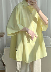 Man Yellow Side Open Button Chiffon Shirts Half Sleeve