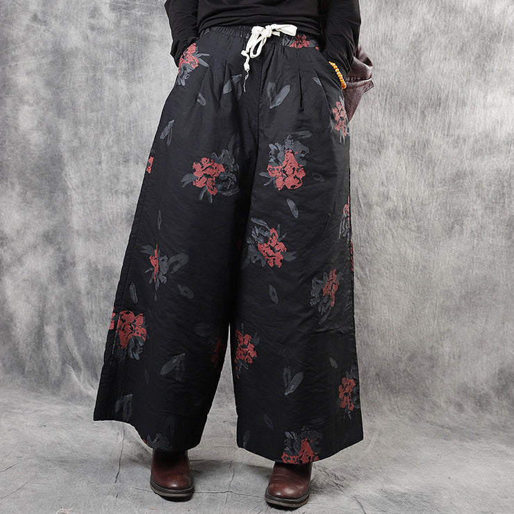 Modern Army Green Pockets Tie Waist Print Fall Wide Leg Pants