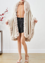 Modern Beige Fur Collar Oversized Patchwork Cotton Cardigan Fall