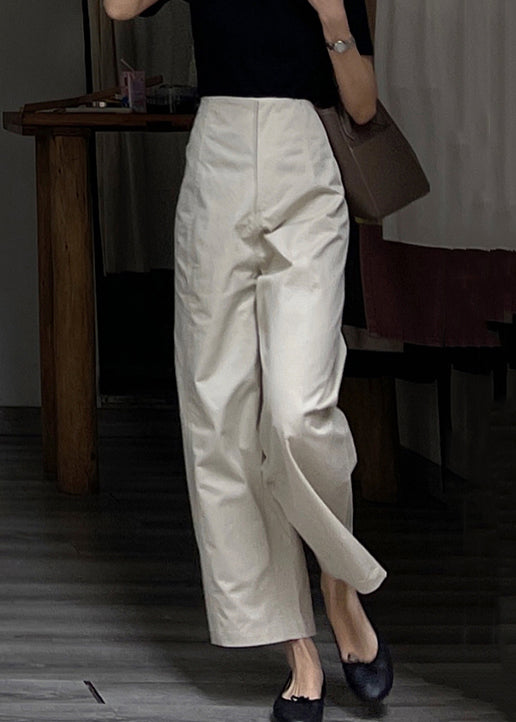 Modern Beige High Waist Patchwork Cotton Wide Leg Pants Fall