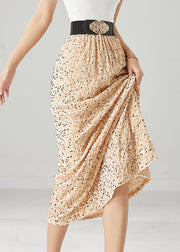 Modern Beige Sequins Elastic Waist Silk Velour Skirt Fall