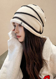 Modern Beige Striped Patchwork Knitted Cotton Bonnie Hat