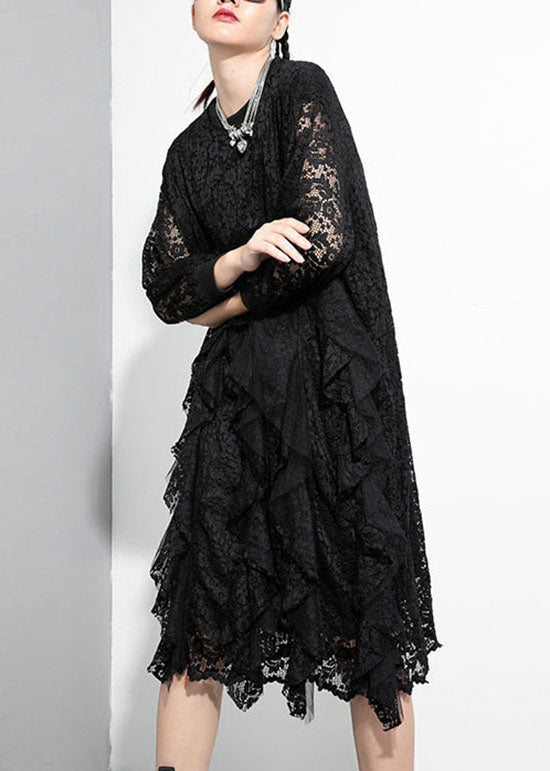 Modern Black Asymmetrical Patchwork Lace Maxi Dresses Spring