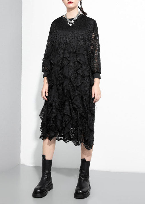 Modern Black Asymmetrical Patchwork Lace Maxi Dresses Spring