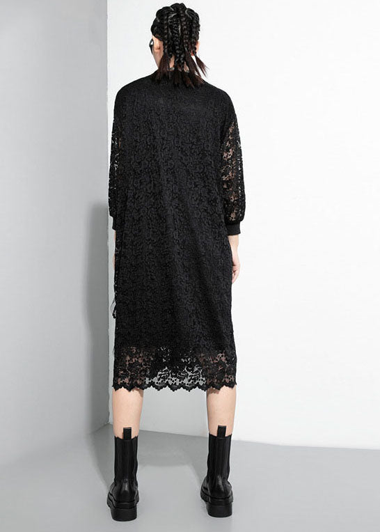 Modern Black Asymmetrical Patchwork Lace Maxi Dresses Spring