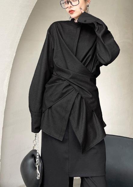 Modern Black Button Cotton Long sleeve Spring Top - bagstylebliss
