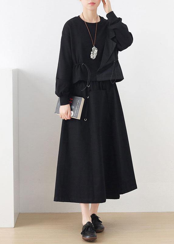 Modern Black Cinched Pockets Asymmetrical design Skirt - bagstylebliss