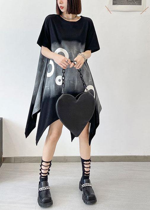 Modern Black Circle Asymmetric Cotton Dresses Short Sleeve - bagstylebliss