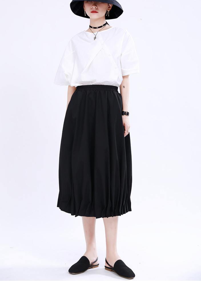Modern Black Elastic Waist Box Pleats Skirts Summer - bagstylebliss