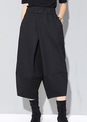 Modern Black Elastic Waist Patchwork Pockets Casual Fall Wide Leg Pants