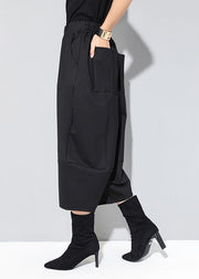 Modern Black Elastic Waist Patchwork Pockets Casual Fall Wide Leg Pants