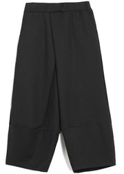 Modern Black Elastic Waist Patchwork Pockets Casual Fall Wide Leg Pants