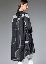 Modern Black Geometric low high design side open long shirts Shirts Fall