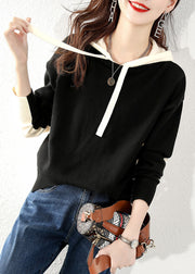 Modern Black Hooded fashion Knit Sweater Tops Winter