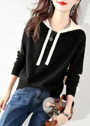 Modern Black Hooded fashion Knit Sweater Tops Winter