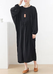 Modern Black Long Sleeve Cotton O-Neck Spring Long Dresses - bagstylebliss