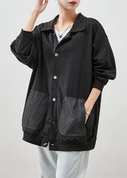 Modern Black Oversized Patchwork Cotton Coats Fall