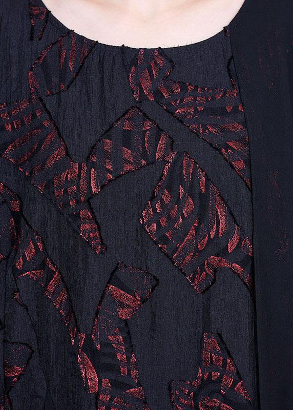 Modern Black Patchwork Asymmetrical Summer Silk Long Dress - bagstylebliss
