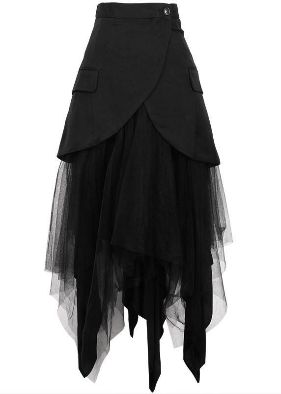 Modern Black Patchwork tulle Summer High Waist Skirt - bagstylebliss