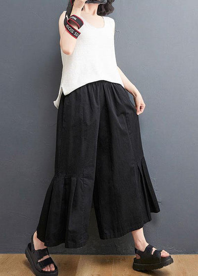 Modern Black Pockets Wide Leg Summer Cotton Pants - bagstylebliss