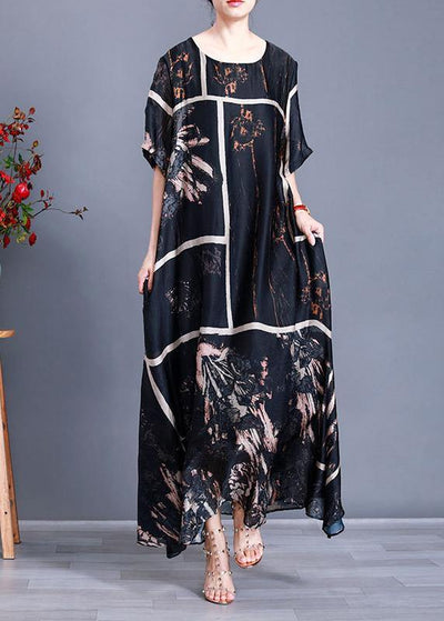 Modern Black Print Satin Maxi Dress Plus Size Patchwork Caftan - bagstylebliss