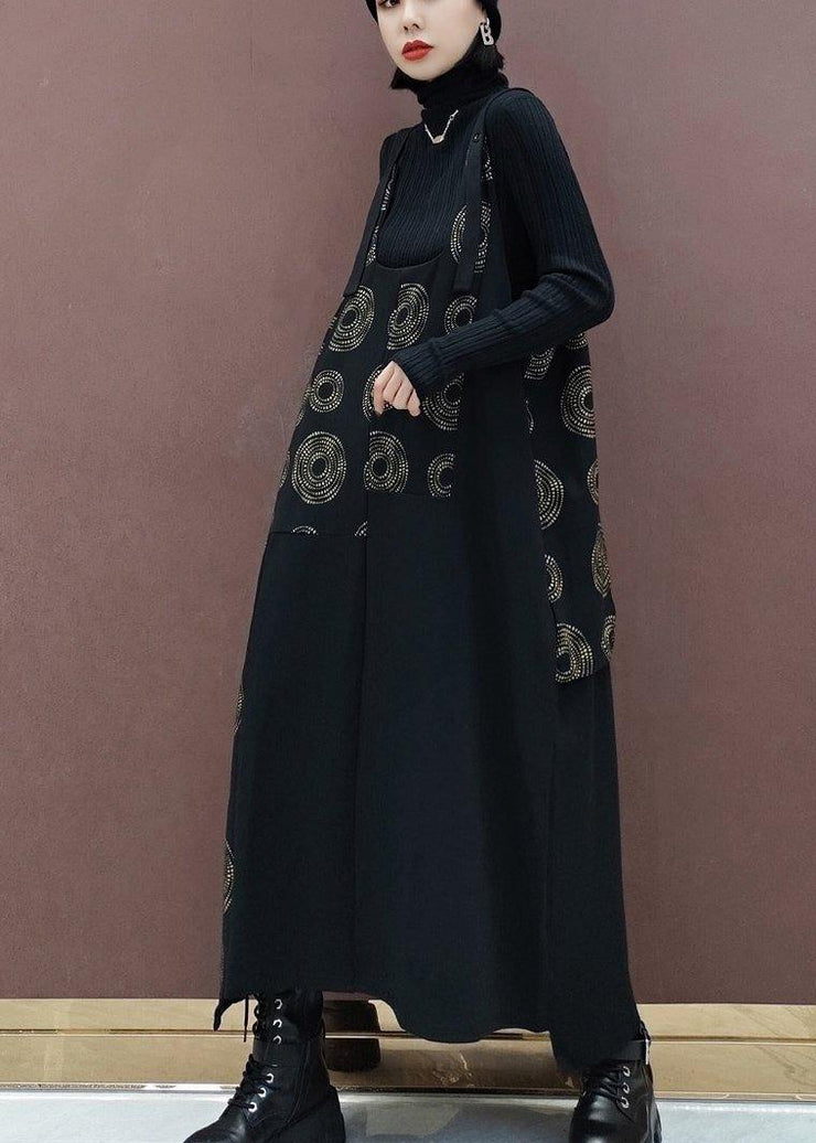 Modern Black Print Quilting Clothes Patchwork Kaftan Spring Dress - bagstylebliss