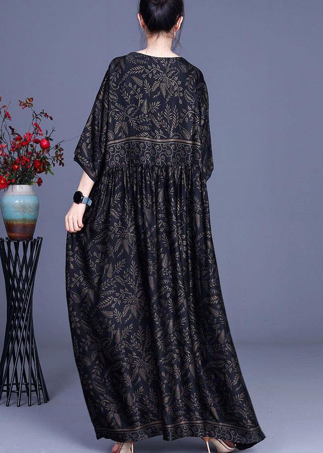 Modern Black Print Silk V Neck Dresses Summer - bagstylebliss