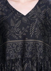 Modern Black Print Silk V Neck Dresses Summer - bagstylebliss