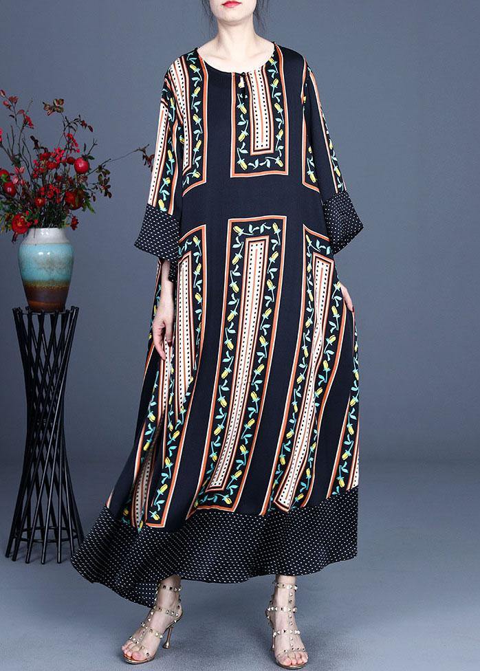 Modern Black Print Summer Silk Long Dresses Long sleeve - bagstylebliss