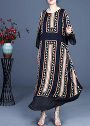 Modern Black Print Summer Silk Long Dresses Long sleeve - bagstylebliss