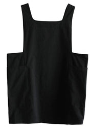 Modern Black Square Collar Pockets Summer Cotton Dresses Sleeveless - bagstylebliss