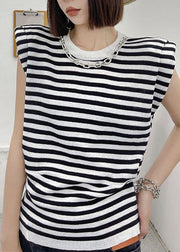 Modern Black Striped Summer Tee Short Sleeve Cold Shoulder - bagstylebliss