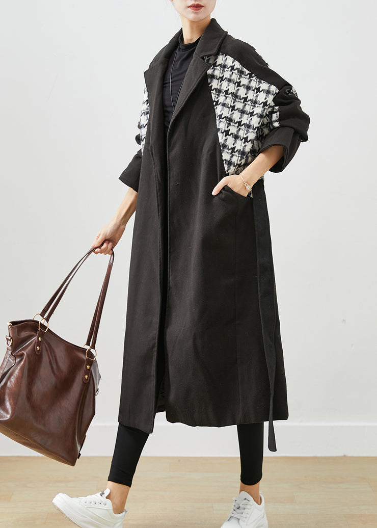 Modern Black Thick Patchwork Plaid Woolen Coat Outwear Fall