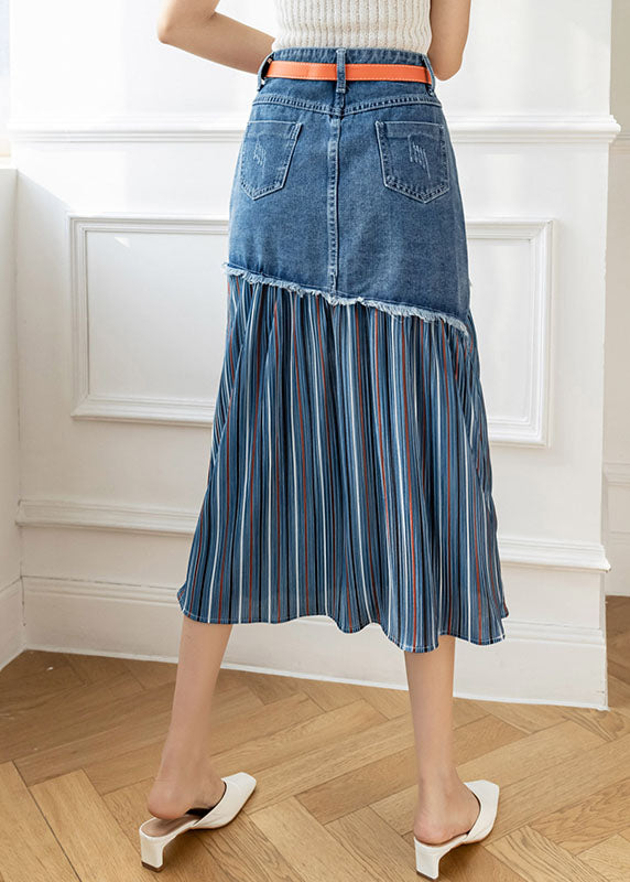 Moderne blaue Schärpen mit hoher Taille Asymmetrische Patchwork-Baumwoll-Denim-Röcke Sommer