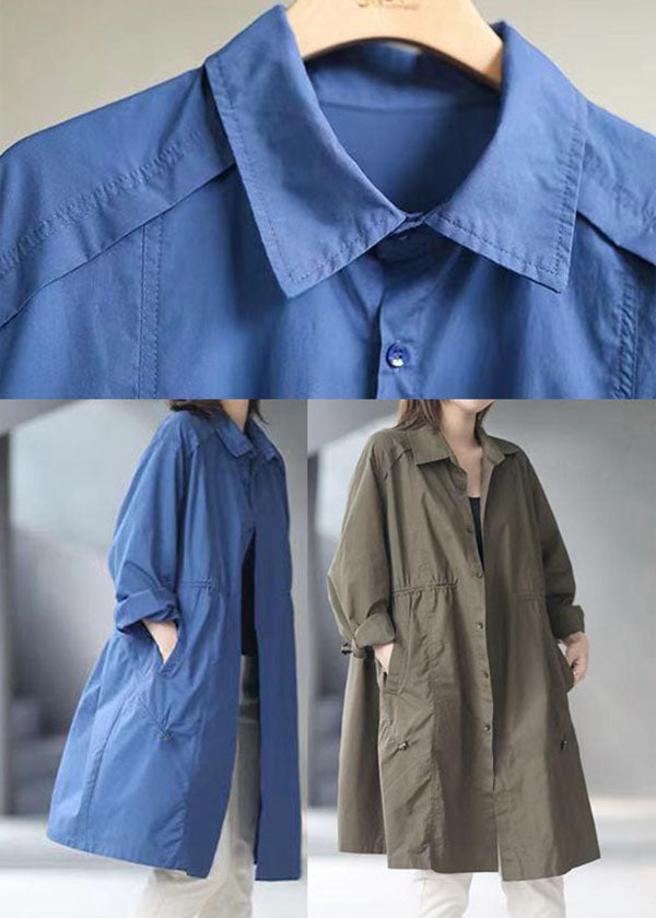 Moderne blaue Trenchcoats mit Peter-Pan-Kragen und Taschen aus Baumwolle