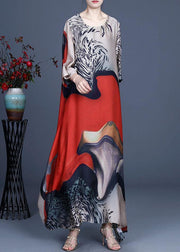 Modern Blue Print asymmetrical design Casual Summer Silk Long Dress - bagstylebliss