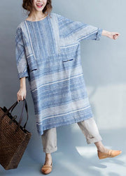 Modern Blue Striped Cotton Pockets Summer Maxi Dresses - bagstylebliss