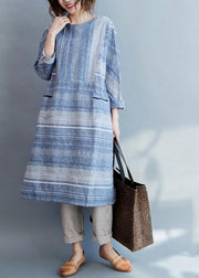 Modern Blue Striped Cotton Pockets Summer Maxi Dresses - bagstylebliss