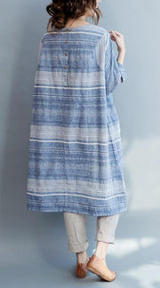 Modern Blue Striped Cotton Pockets Summer Maxi Dresses - bagstylebliss