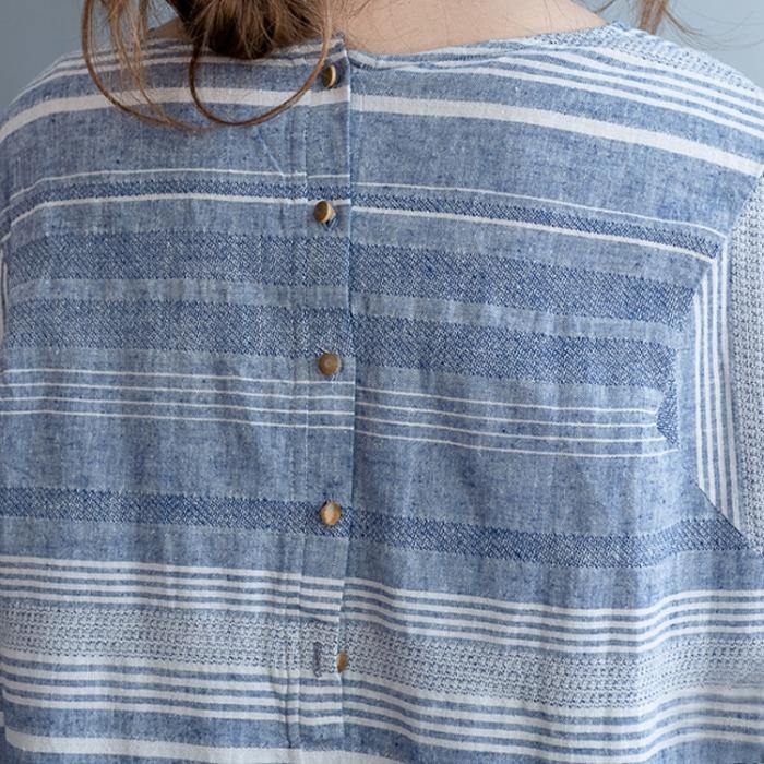 Modern Blue Striped Cotton Pockets Summer Maxi Dresses - bagstylebliss